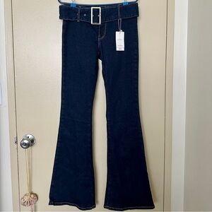 MANGO Britney Buckle Mid Rise Flare Jeans (Open Blue)